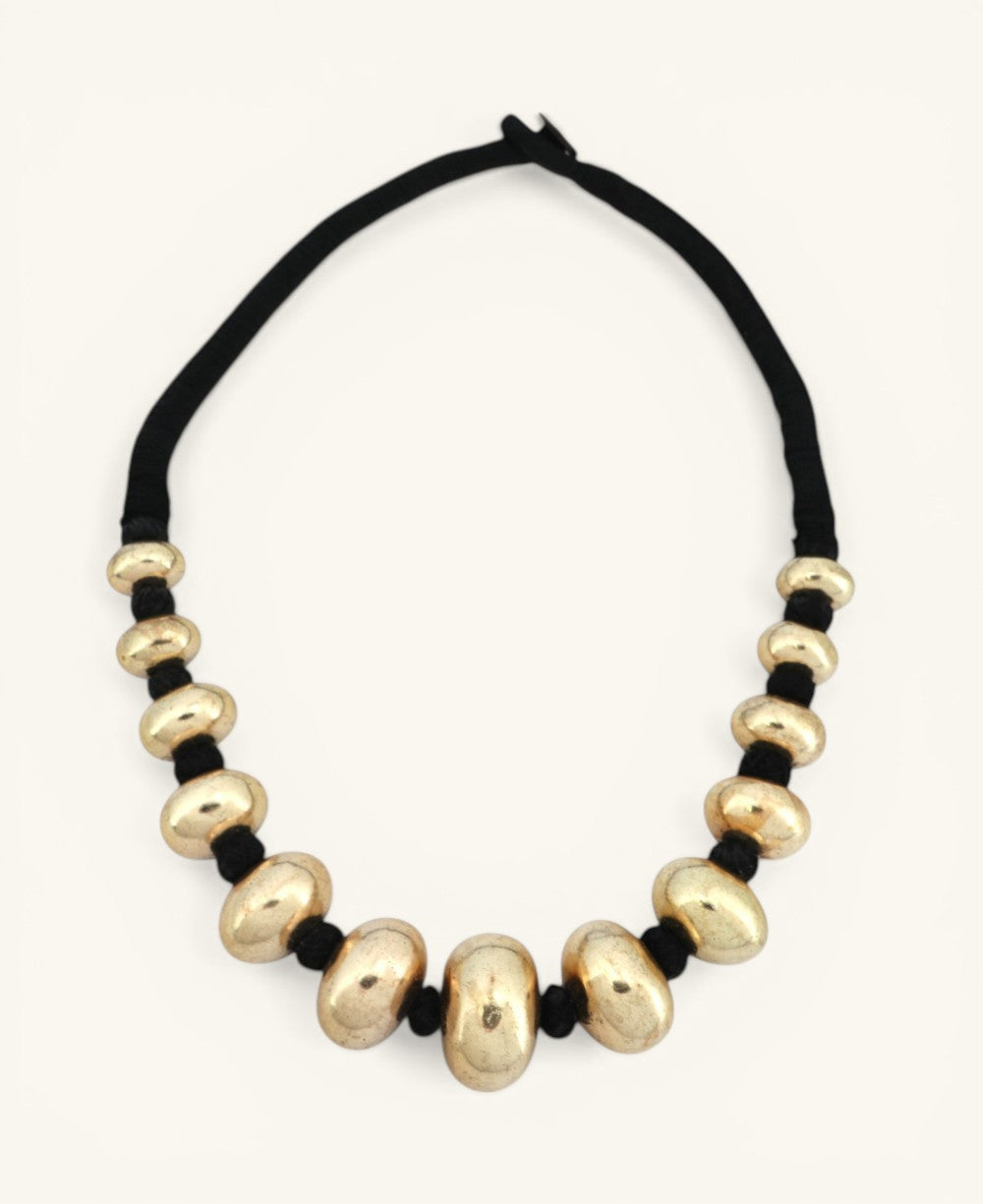 Champagne gold bead necklace with cotton cord choker style