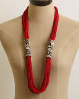 Elephant Carving Red Beaded Statement Necklace