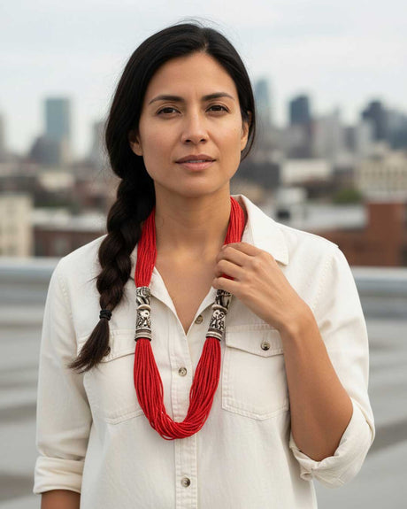 Elephant Carving Red Beaded Statement Necklace