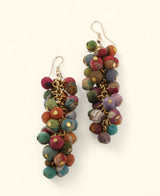 Colorful recycled textile earrings in a clustered design