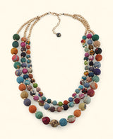 Three-strand Kantha bead necklace in assorted colors

