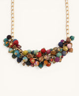 Kantha Beaded Cluster Necklace, Convertible Choker Style