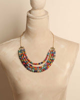 Four-strand recycled fabric necklace with brass chain