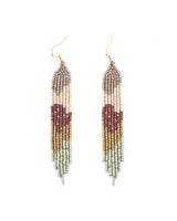 Long fringe earrings with blush floral beaded design