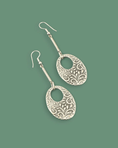 Antique silver etched oval earrings
