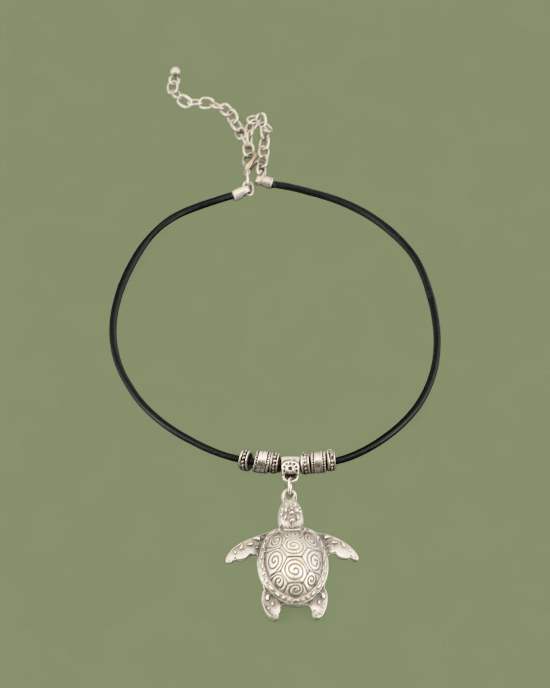  Adjustable black cord turtle necklace