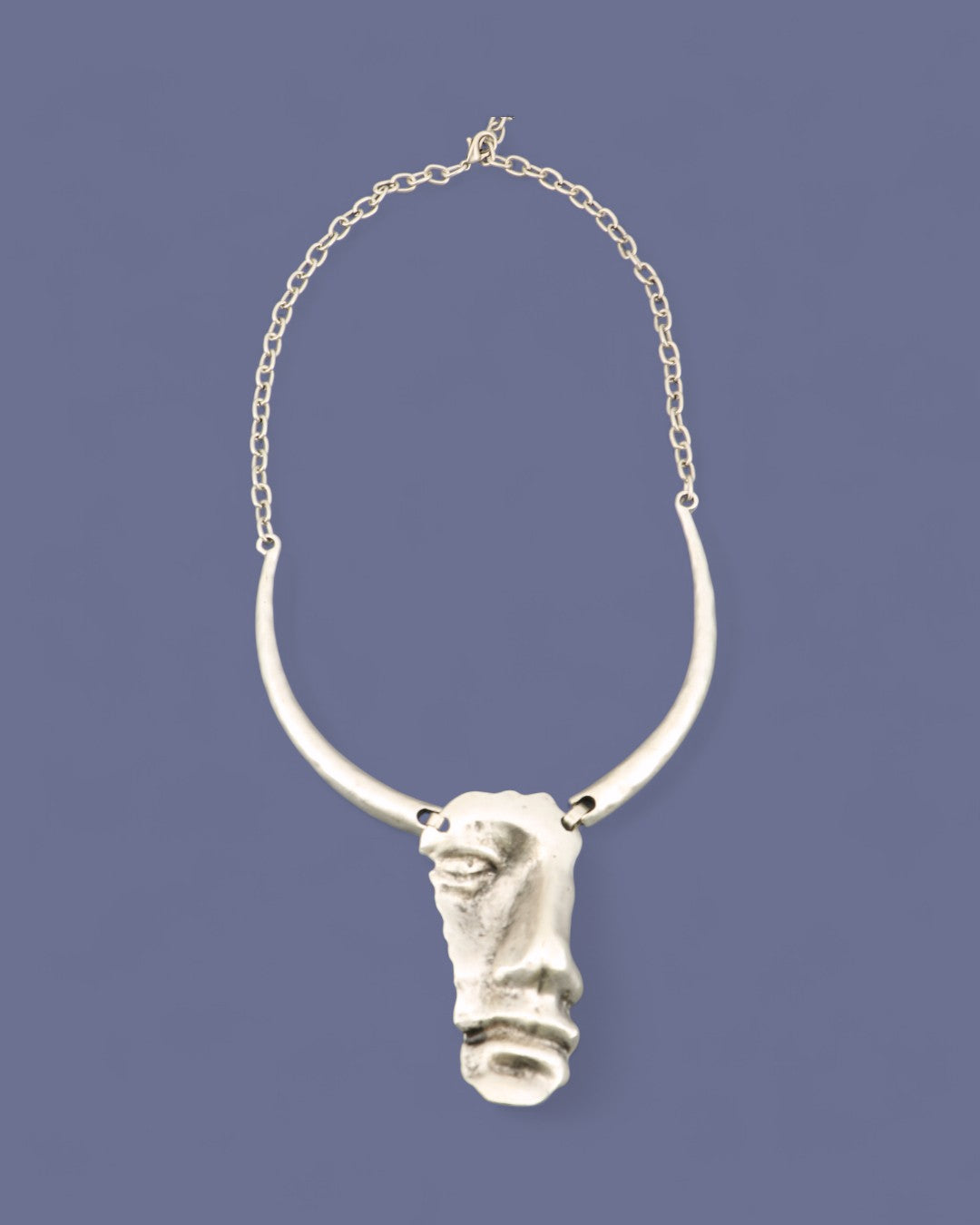  Statement silver face necklace