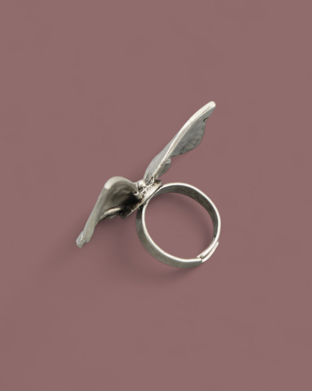  Textured metal butterfly statement ring