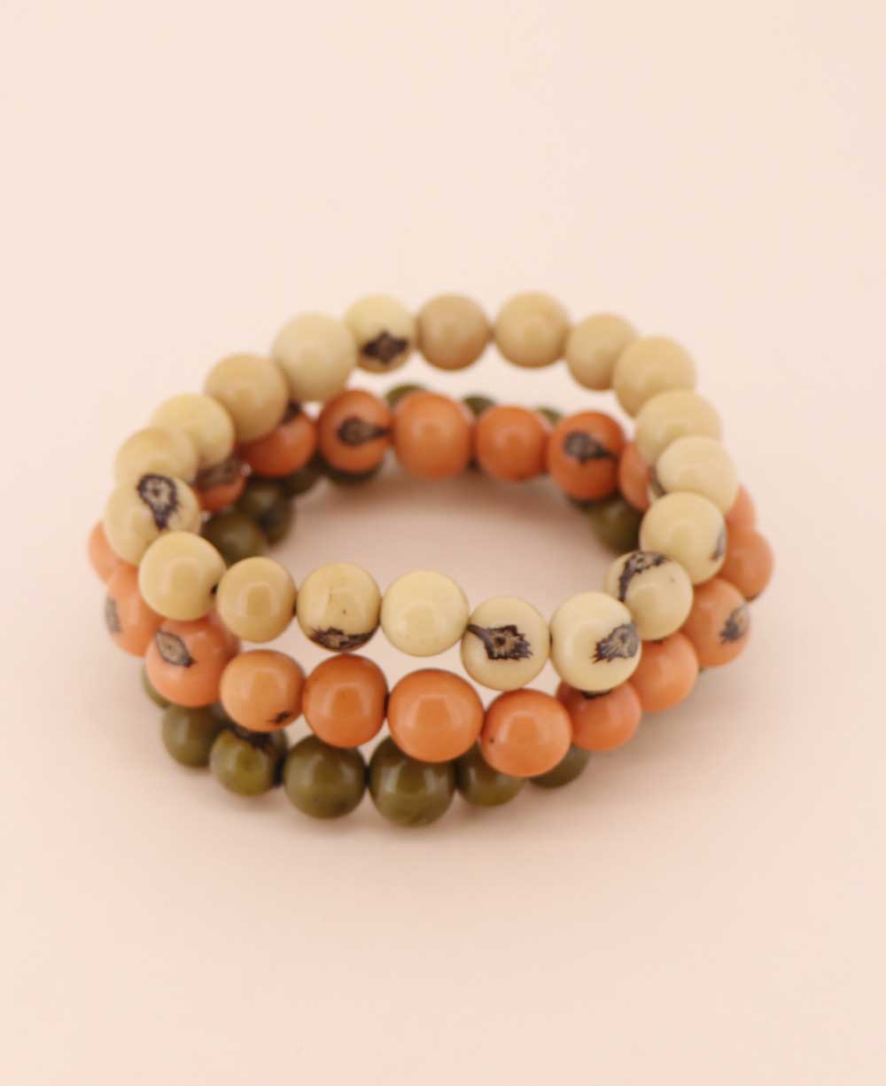 Stretch Bracelets in Cream, Green, Peach