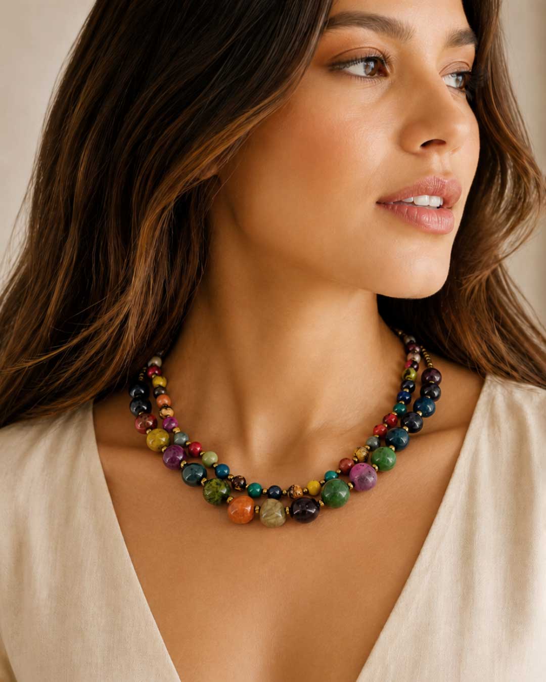 Acai & Pambil Seed Beaded Double-Strand Necklace