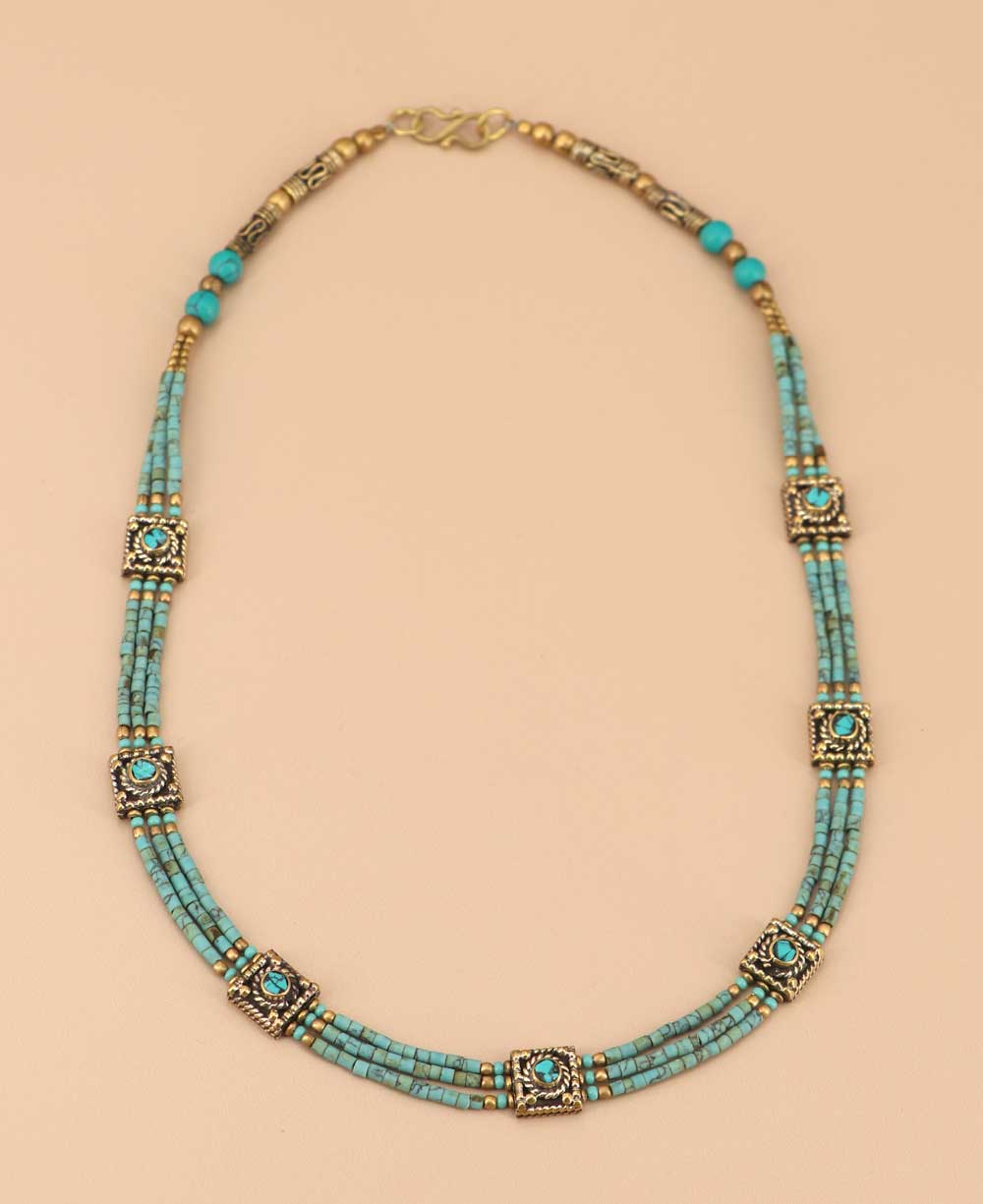 Turquoise Blue Beaded Tibetan Necklace