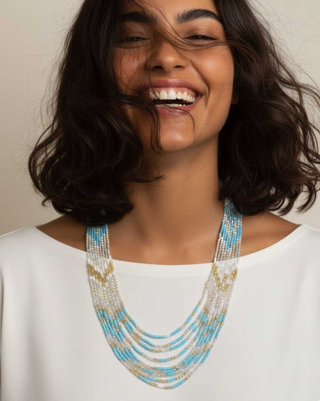 Shades of Ocean Layered Beaded Statement Necklace