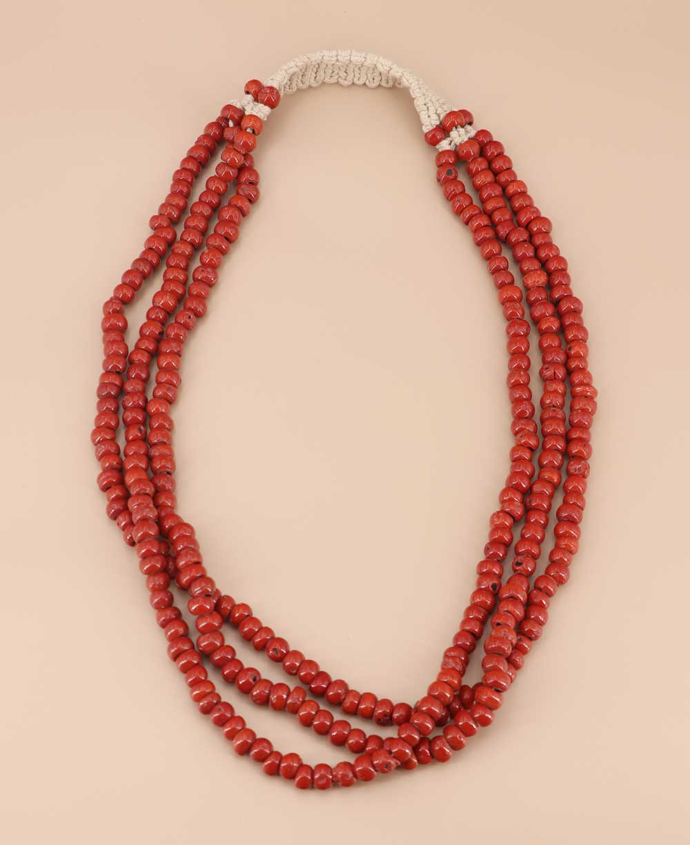 Three-strand glass bead necklace,
