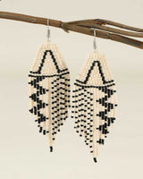 Handwoven Cream & Black Beads Fringe Earrings