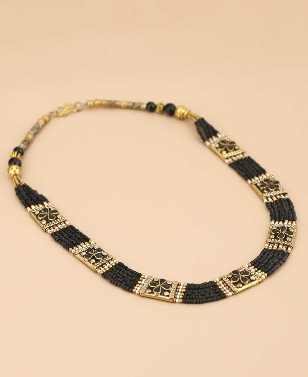 Handmade black clay bead necklace from Nepal