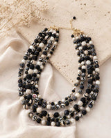 Layered Black And White Kantha Textile Necklace