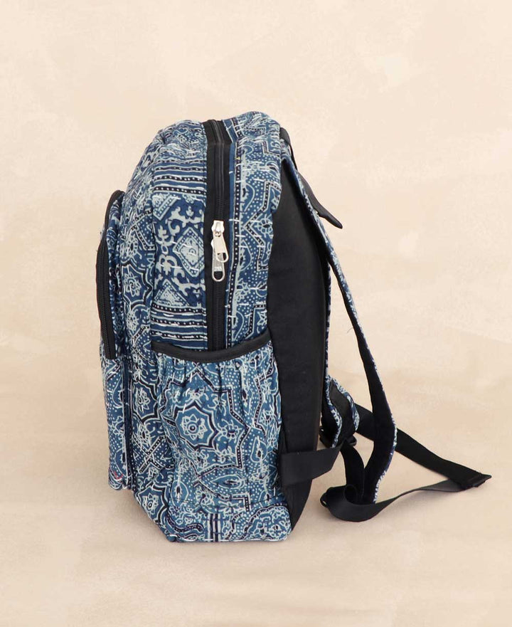 Side view of the Block-Print Kantha Stitched Backpack