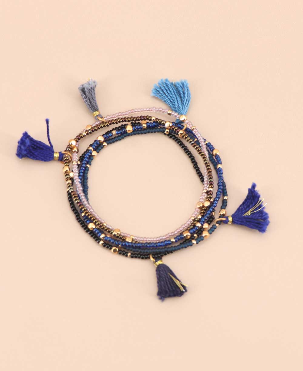 Blue tone tassel bracelet set