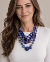 Textile-Wrapped Four-Strand Blue Statement Necklace