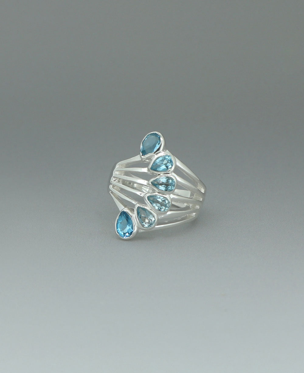 Six-stone Blue Topaz Silver Ring