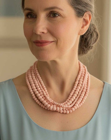 Blush Bone Bead Layered Necklace – Five-Strand Design