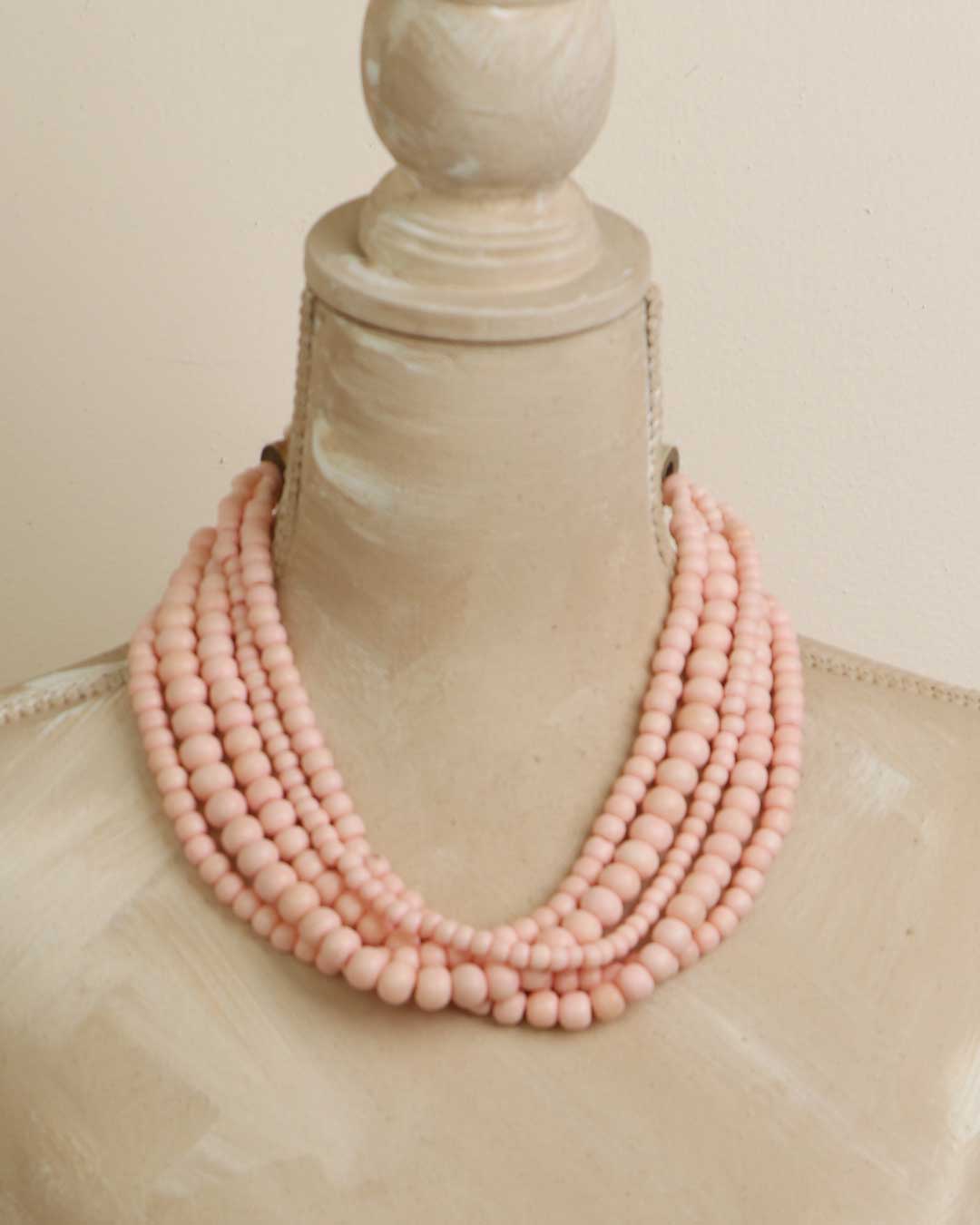 Blush Bone Bead Layered Necklace – Five-Strand Design