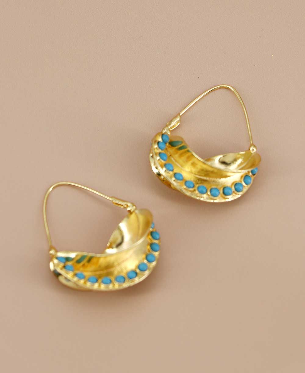 Gold-plated crescent moon earrings with turquoise beads