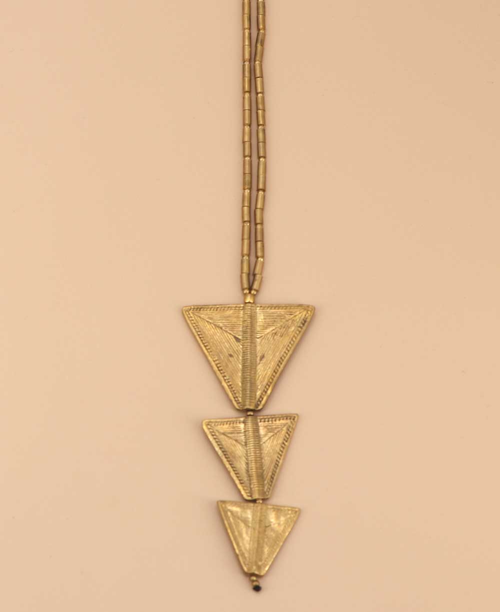 Inverted triangle pendant necklace in brass
