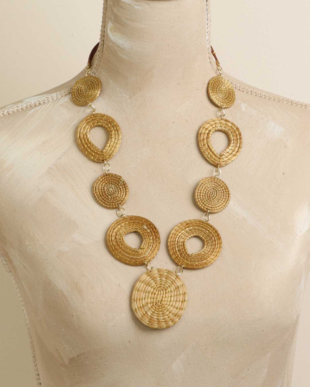 Golden Grass Circle Handwoven Necklace, Brazil