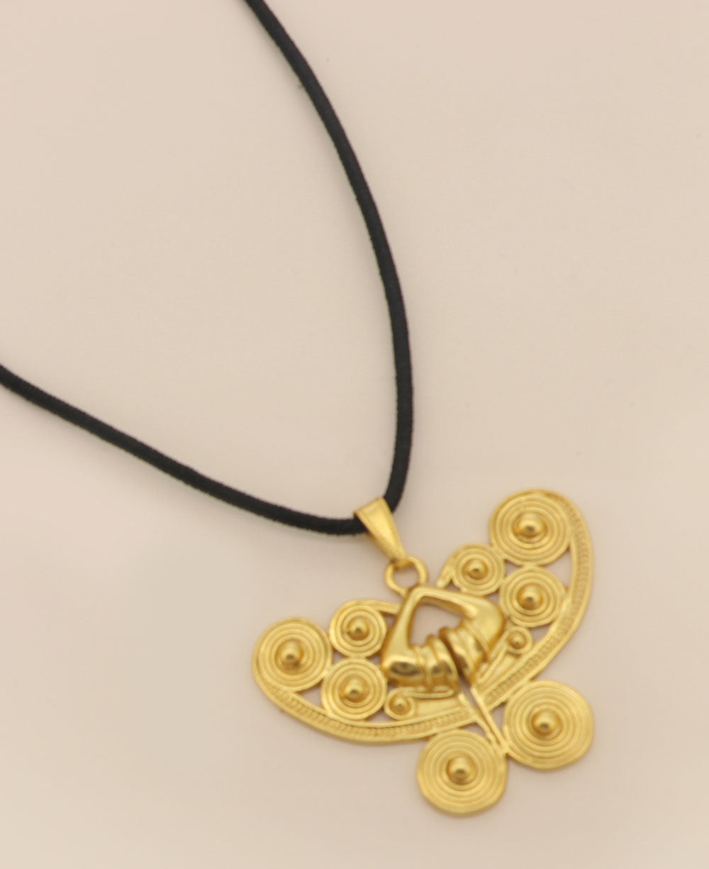Gold Plated Pre-Colombian Butterfly Symbol Pendant Necklace