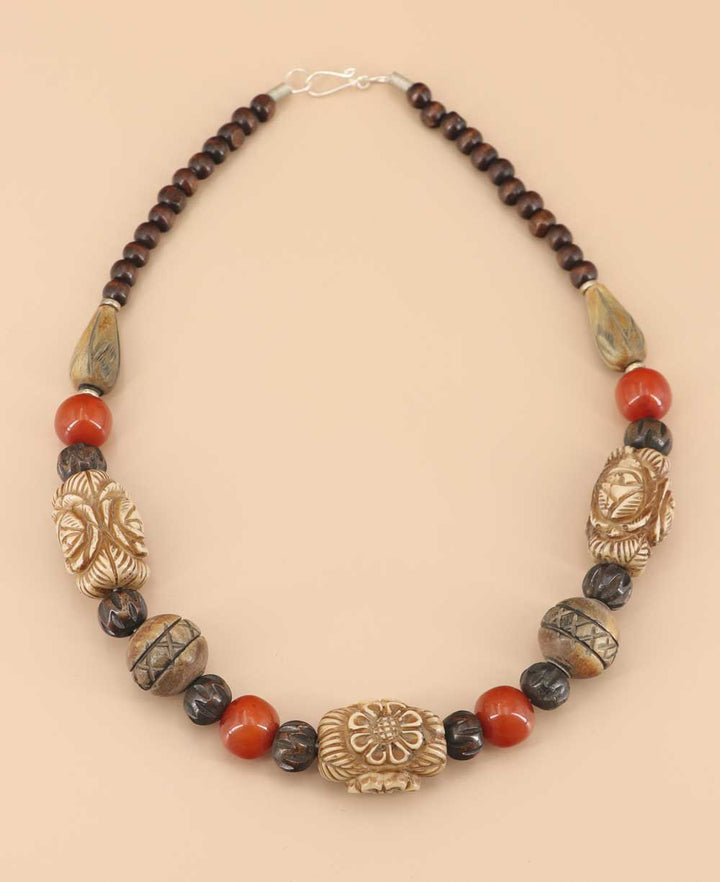 Tibetan floral carved statement necklace