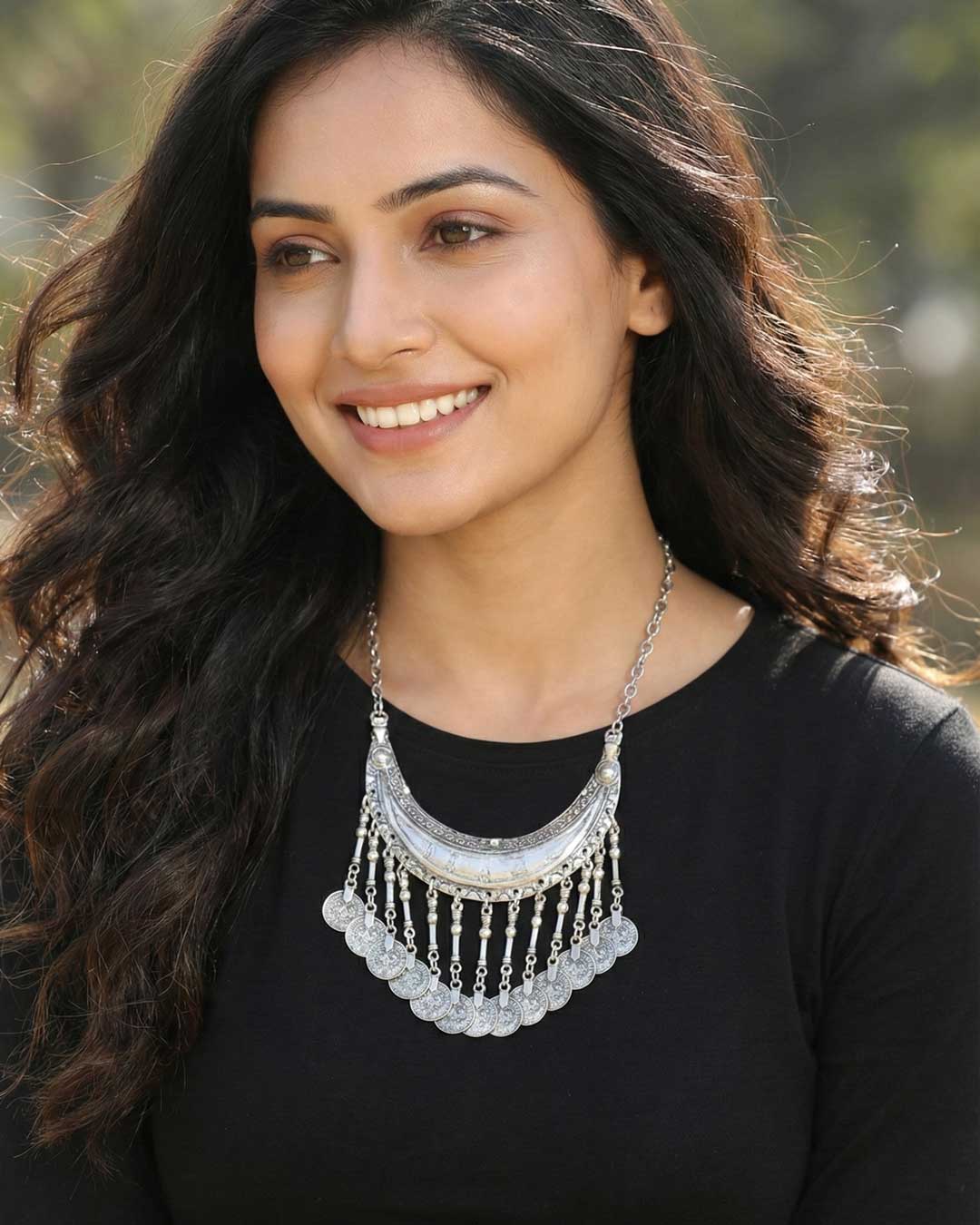 Tribal-Inspired Crescent Coin Necklace from Türkiye