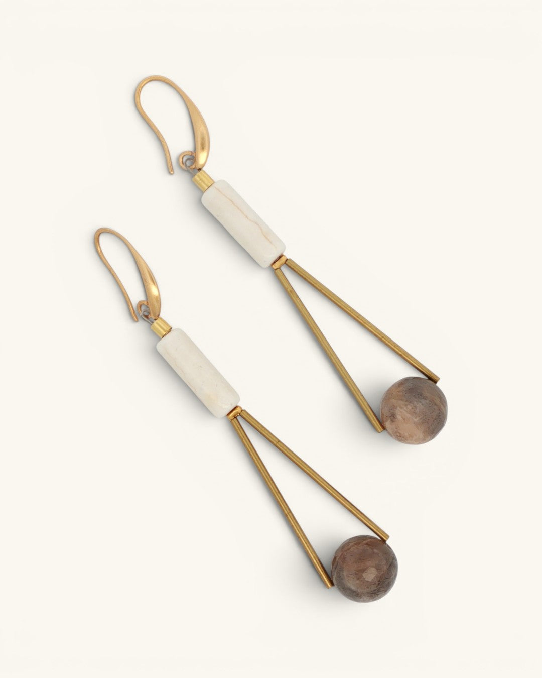 Peach Moonstone & Magnesite Linear Drop Earrings