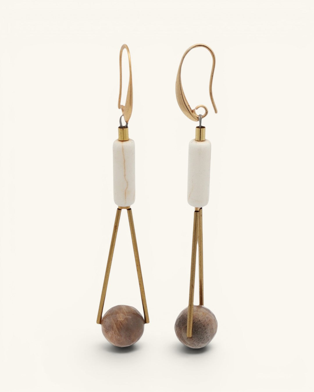 Peach Moonstone & Magnesite Linear Drop Earrings