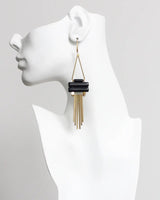 Handcrafted long earrings in black and gold