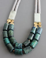 Bold artisan necklace featuring aventurine and brass accents