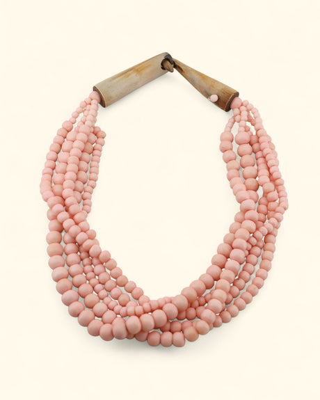 Blush pink layered bone bead necklace