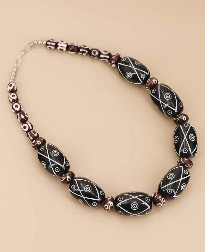 Large bead necklace inspired by Tibetan dzi