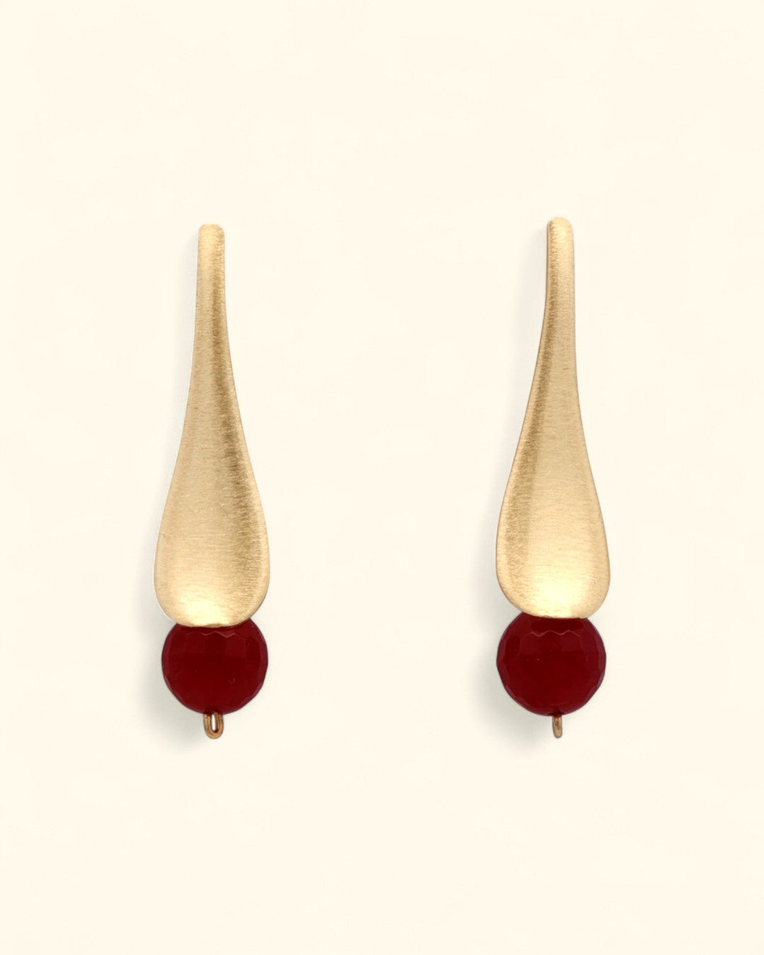 Ruby jade and brushed gold sculptural earrings