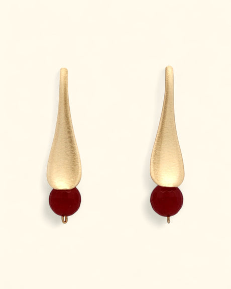 Ruby jade and brushed gold sculptural earrings