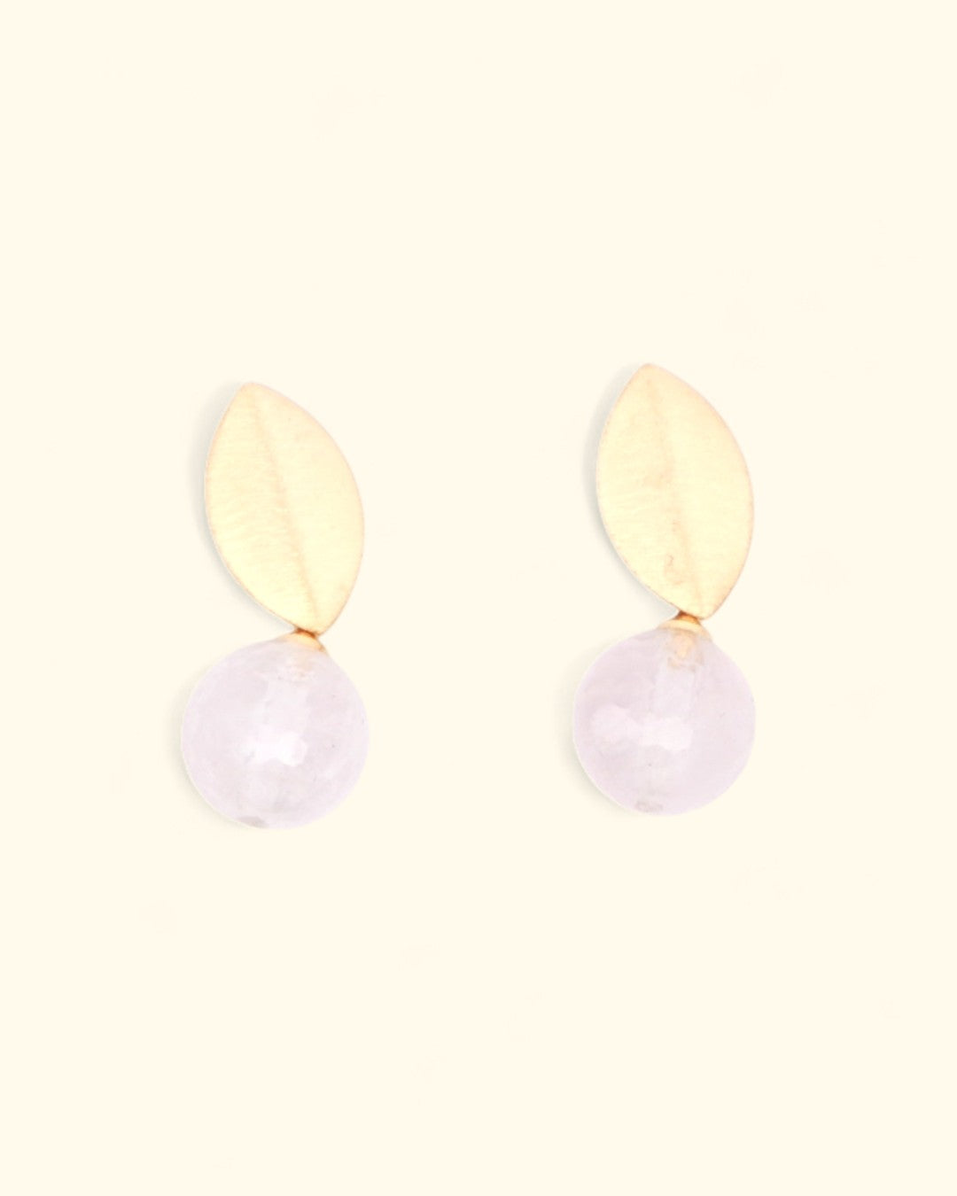 Rose quartz and brushed gold earrings