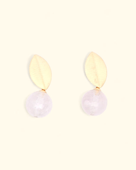 Rose quartz and brushed gold earrings