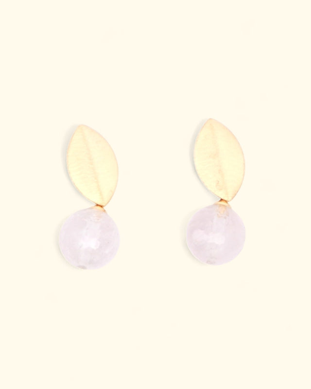 Rose quartz and brushed gold earrings