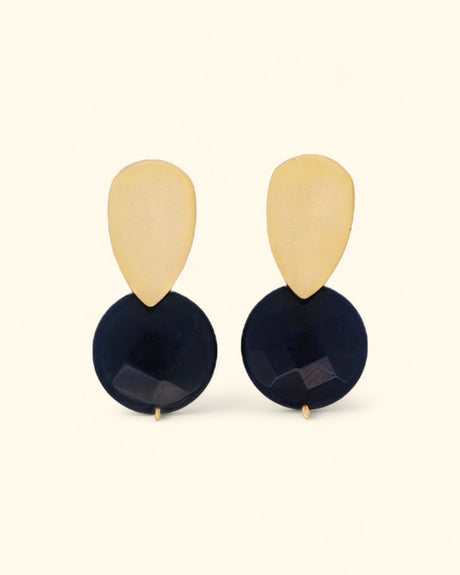 Blue agate and brushed gold drop earrings