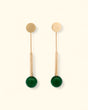 Green onyx and brushed gold linear earrings