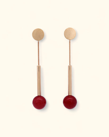 Linear ruby jade and brushed gold drop earrings