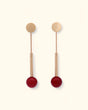 Linear ruby jade and brushed gold drop earrings