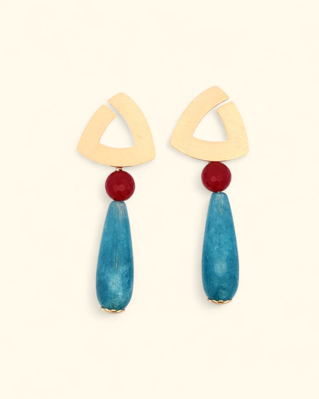 Colorblock jade and brushed gold statement earrings