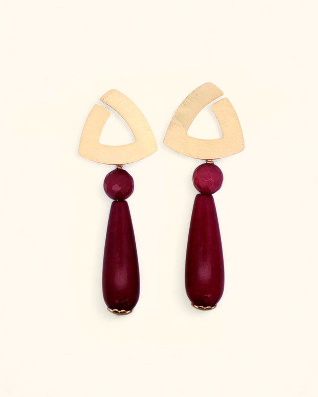 Ruby jade and brushed gold geometric earrings