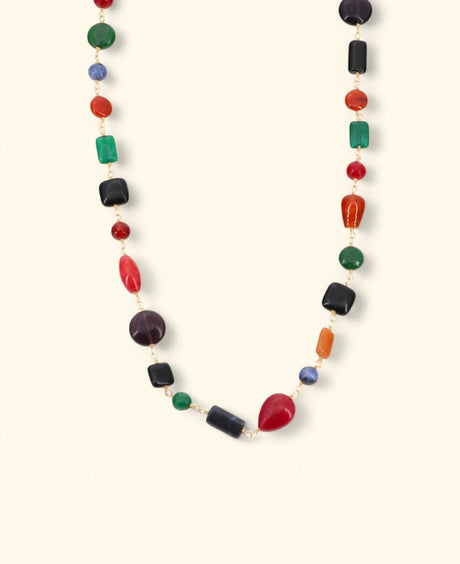 Mixed gemstone necklace with gold-plated brass chain